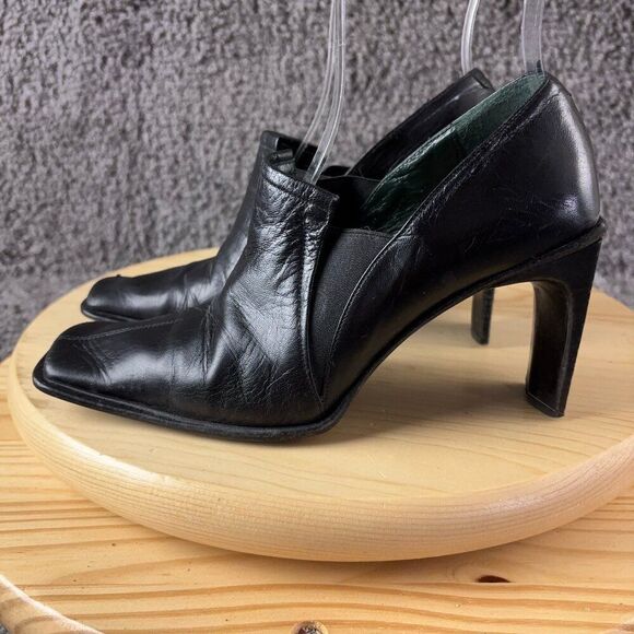 Goffredo Fantini Leather Heels Vintage Y2K Womens Size 6.5 Black Made in Italy - Picture 1 of 10